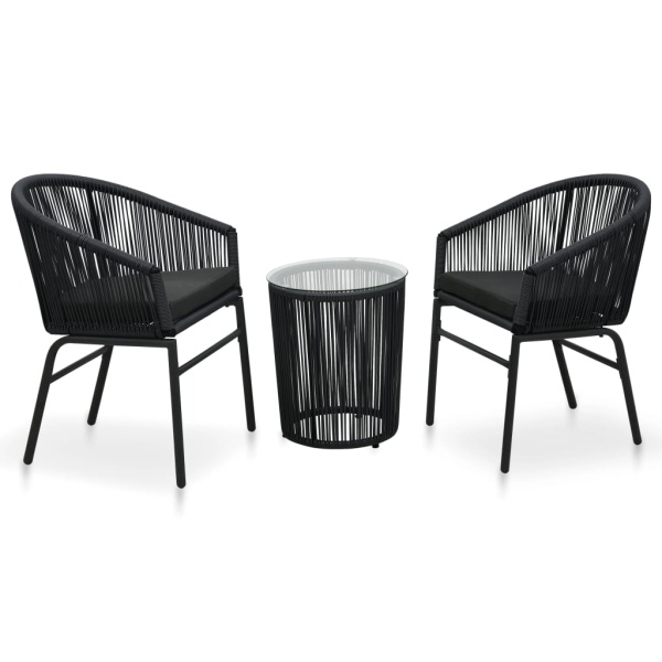 Set Mobilier De Bistro Cu Perne 3 Piese Negru Ratan Pvc 48138